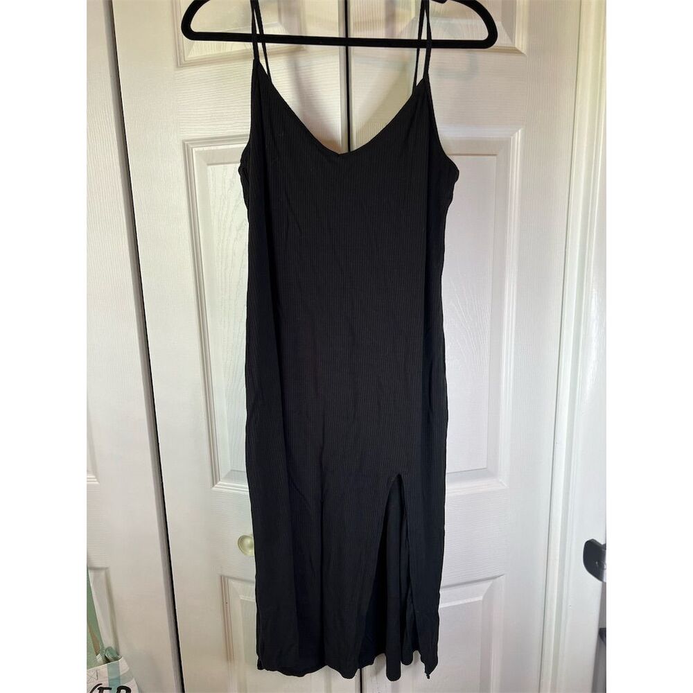 Abercrombie & Fitch Black Ribbed Midi Dress XLP Plus Size Spaghetti Stra…